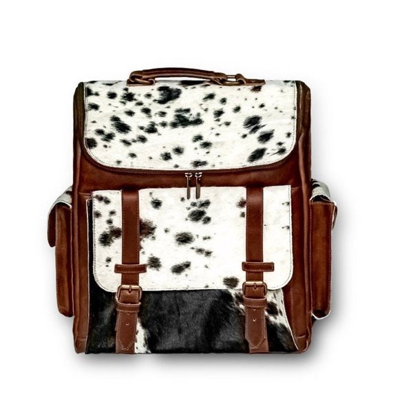 Leather Backpacks Combined With Hair On Cowhide Leather Brown