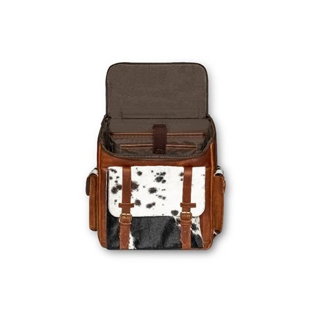 Leather Backpacks Combined With Hair On Cowhide Leather Brown