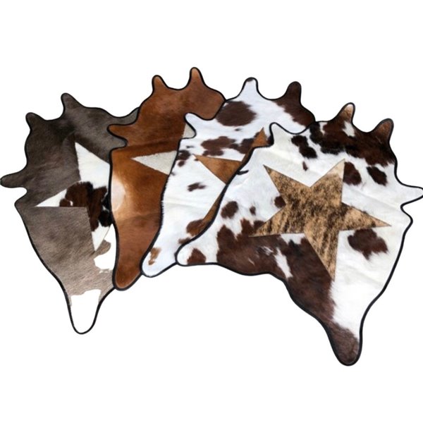 Mini Cut-Outs Cowhide Rugs Star Collection with Leather Border