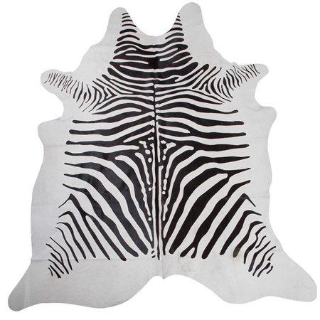 Zebra Print on Cowhide Hair-On Rug White