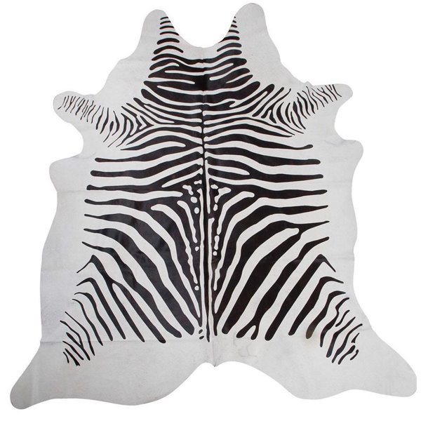 Zebra Print on Cowhide Hair-On Rug White