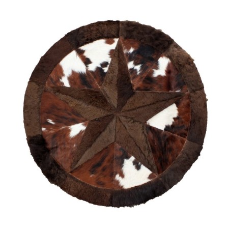 Premium Bison Hair-On Rug - Round Star Design - Multiple Sizes & Colors