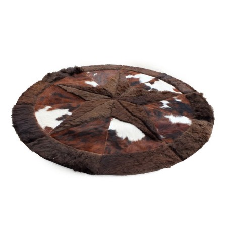 Premium Bison Hair-On Rug - Round Star Design - Multiple Sizes & Colors