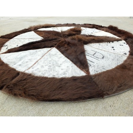 Premium Bison Hair-On Rug - Round Star Design - Multiple Sizes & Colors