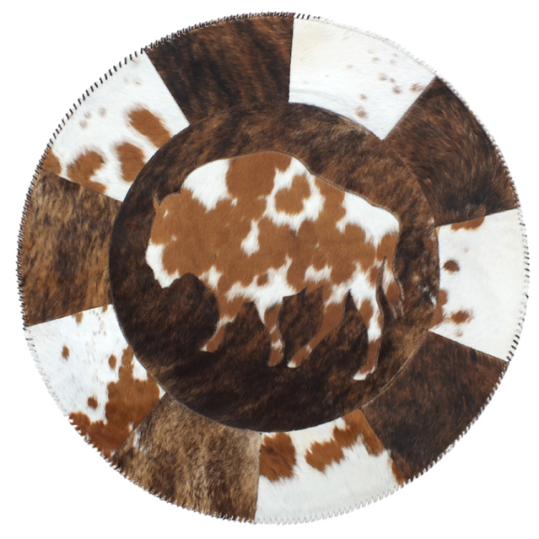 Premium Patchwork Cowhide Rug-Bison Center