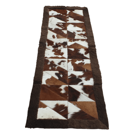 Rectangular Patchwork Rug with Cowhides & Bison Borders 2 x 6 Feet