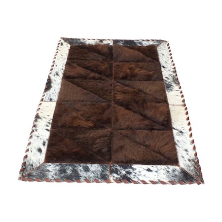 Rectangular Patchwork Rug Center Cowhide & Bison Borders 2 x 3 Feet