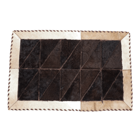 Rectangular Patchwork Rug Center Cowhide & Bison Borders 2 x 3 Feet