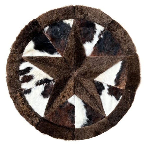 Premium Bison Hair-On Rug - Round Star Design - Multiple Sizes & Colors