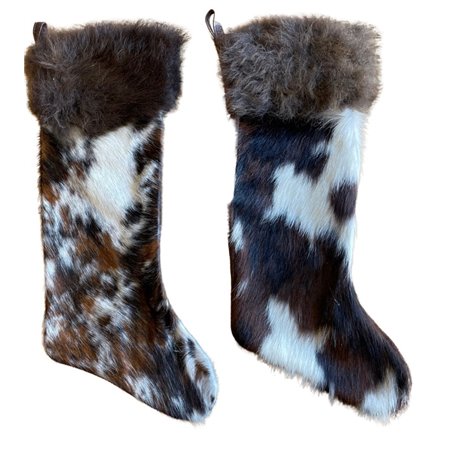 Cowhide Christmas Stocking Bison Hair-On Top