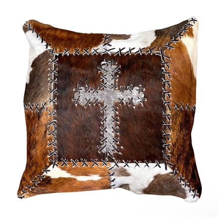 Cowhide Pillow Patchwork Cross