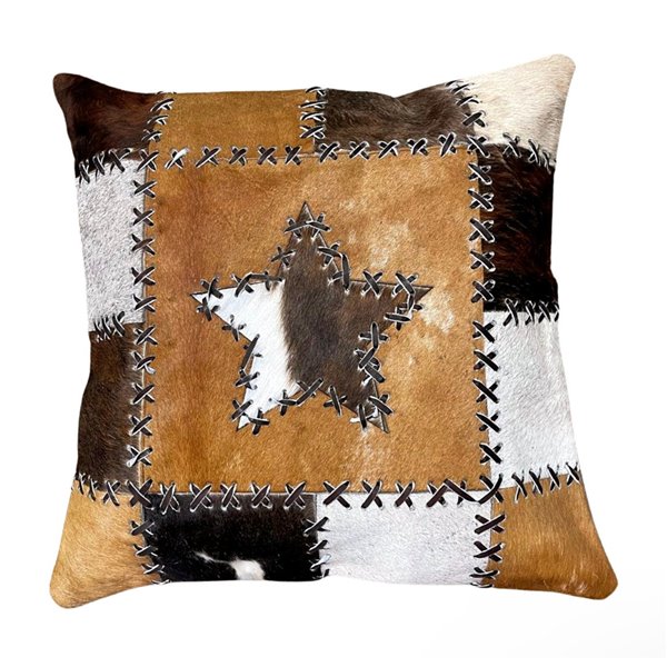 Cowhide Pillow Patchwork Star