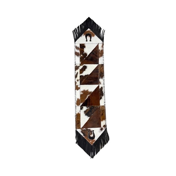 Cowhide Hair-On Table Runner With Leather Fringe & Design