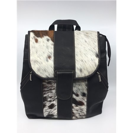 Leather Backpacks Combined With Hair On Cowhide Leather Black