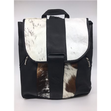 Leather Backpacks Combined With Hair On Cowhide Leather Black