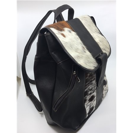 Leather Backpacks Combined With Hair On Cowhide Leather Black