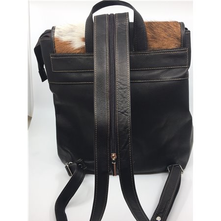 Leather Backpacks Combined With Hair On Cowhide Leather Black