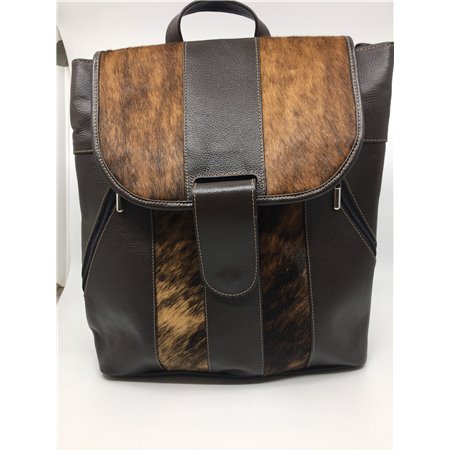 Leather Backpacks Combined With Hair On Cowhide Leather Black